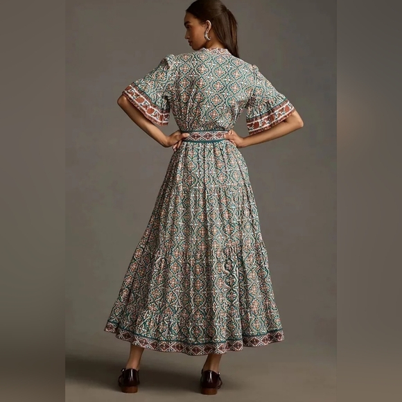 ANTHROPOLOGIE SUE SARTOR FLOUNCE MIDI DRESS NWT MEDIUM - Picture 2 of 16